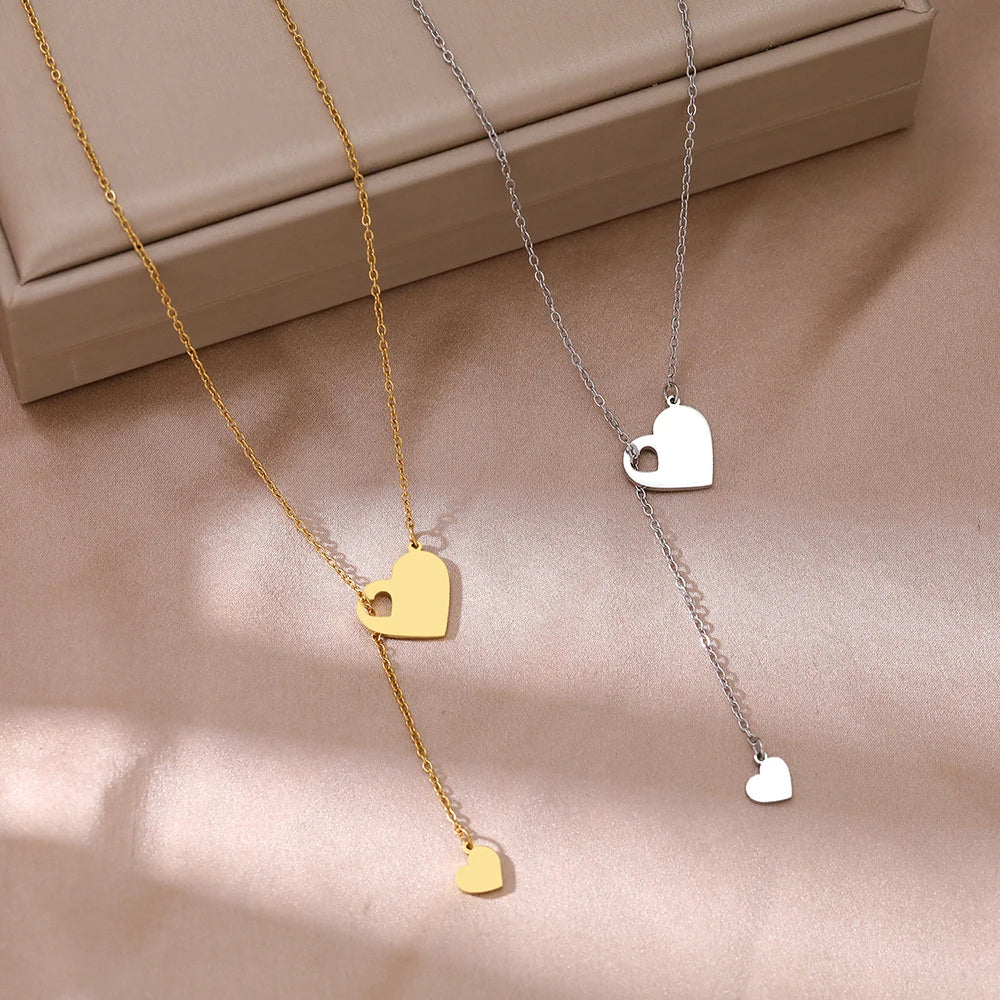 Colliers en acier inoxydable avec pendentifs en forme de cœur, chaînes et breloques, ras-de-cou tendance pour femmes, bijoux de mariage et cadeaux pour jeunes filles