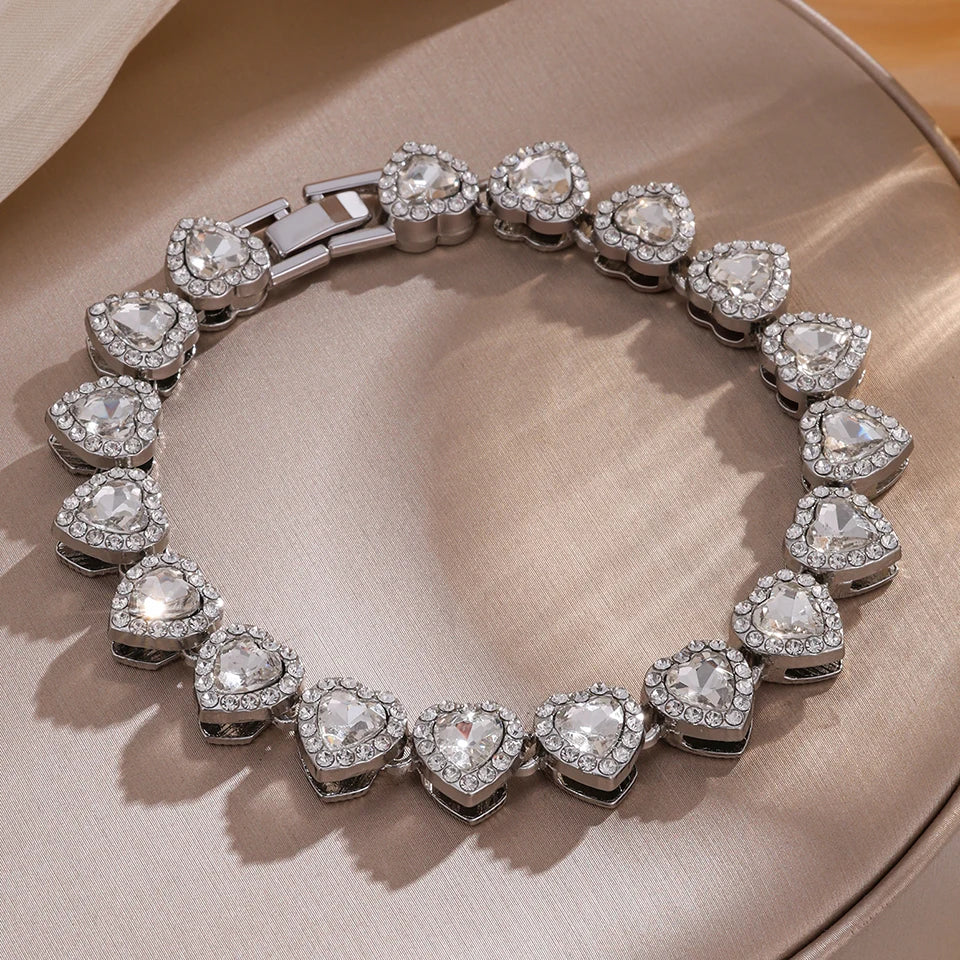 ZAKOL Lot de 3 bracelets en acier inoxydable brillants en forme de cœur, ornés de strass, style hip-hop rock, à empiler. Bijoux tendance.