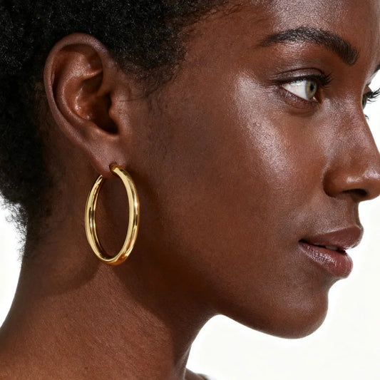 Boucles d'oreilles créoles rondes 30/40/50 mm pour femme, bijoux minimalistes classiques en acier inoxydable plaqué or 18 carats, hypoallergéniques