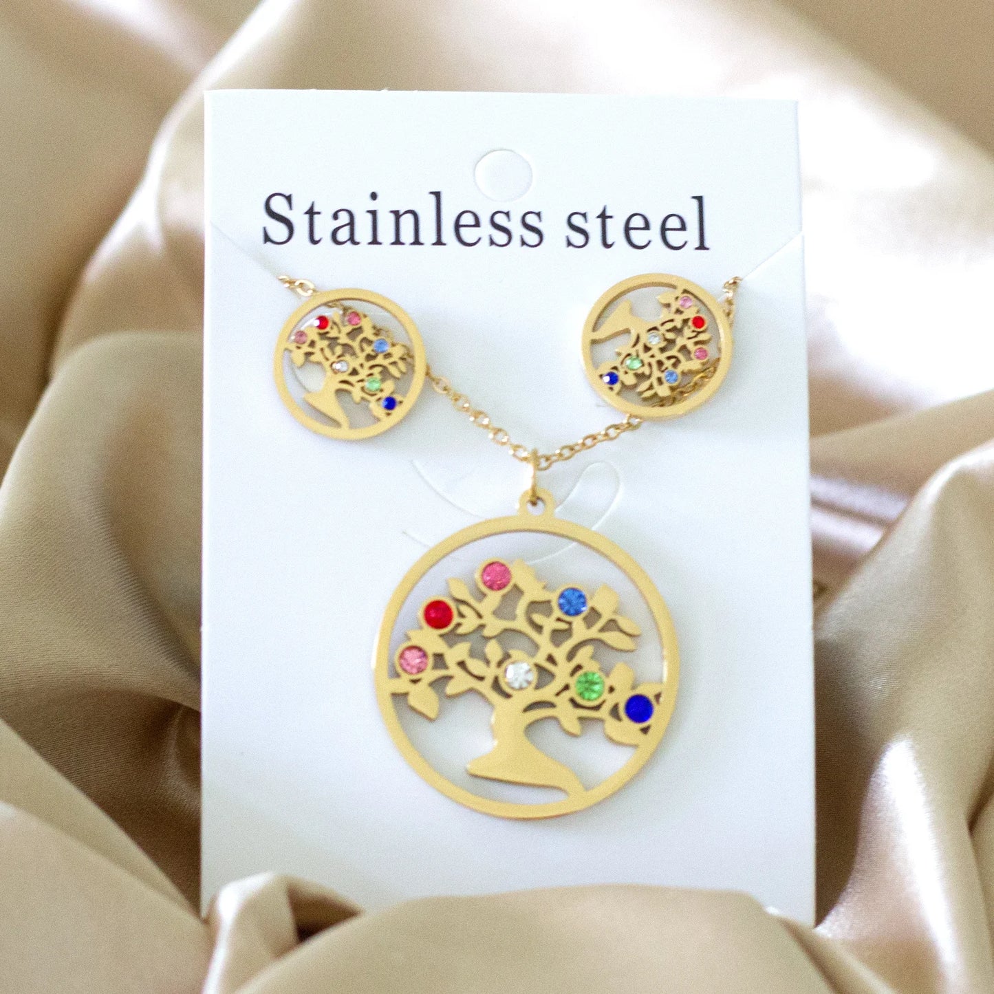 LUXUKISSKIDS Grandes Breloques Arbre de Vie Dubaï Ensembles de Bijoux Dorés pour Femme/Homme Hippie Ensemble Pendentif Rond Collier Boucles d'Oreilles Punk