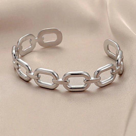 Bracelet jonc DIEYURO en acier inoxydable 316L pour femme, style vintage, à maillons carrés ajourés, couleur or, bijou de haute qualité, idéal comme cadeau.