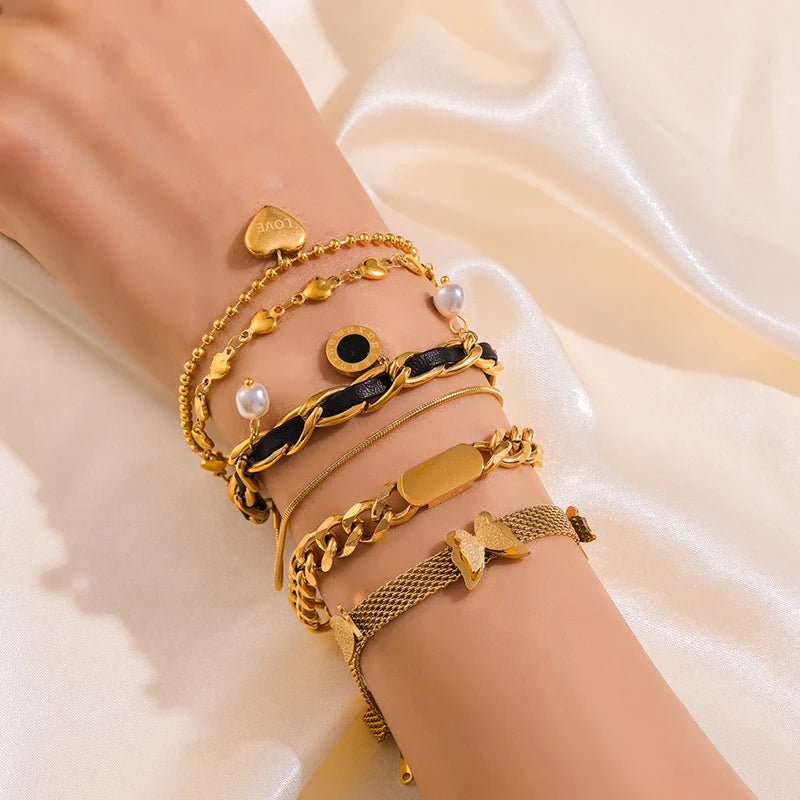 Bracelet EILIECK en acier inoxydable 316L couleur or pour femme, style simple, chaîne à maillons, bijou tendance et inaltérable, cadeau idéal