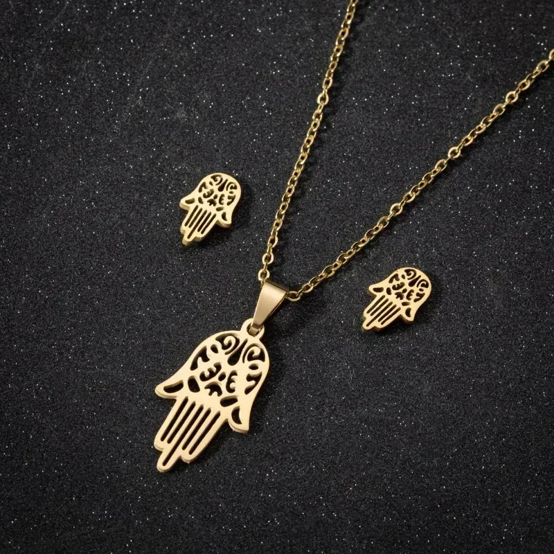 Lot de 20 pièces en acier inoxydable doré avec pendentif cœur, fleur et croix (collier, boucles d'oreilles, etc.) pour femmes (vente en gros).