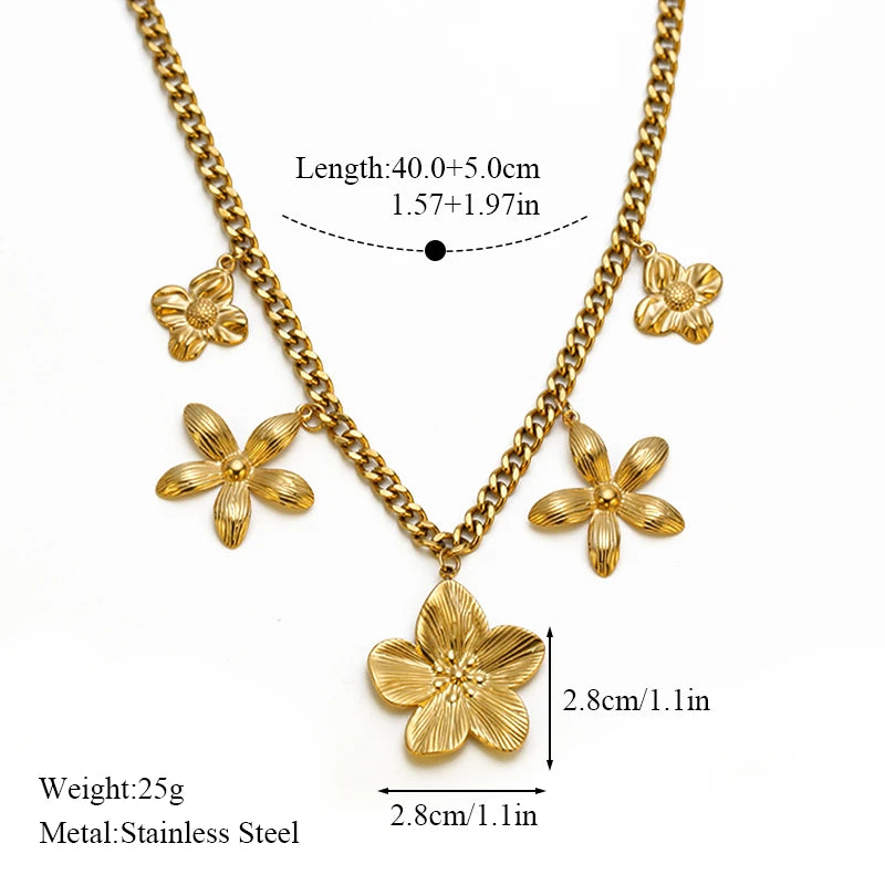 Collier pendentif tendance en acier inoxydable 316L, forme étoile de mer, lune et soleil, avec chaîne dorée. Bijou fantaisie à offrir.