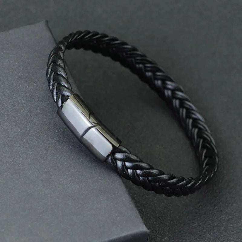 Bracelet en cuir pour homme, bracelet en acier inoxydable inaltérable, bracelet de surf, cadeau pour mari, bijoux tressés pour homme