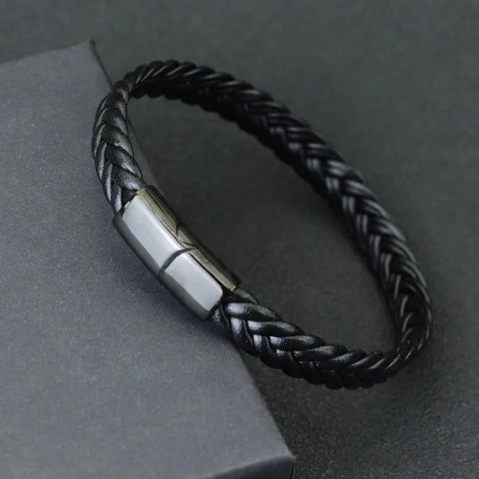 Bracelet en cuir pour homme, bracelet en acier inoxydable inaltérable, bracelet de surf, cadeau pour mari, bijoux tressés pour homme