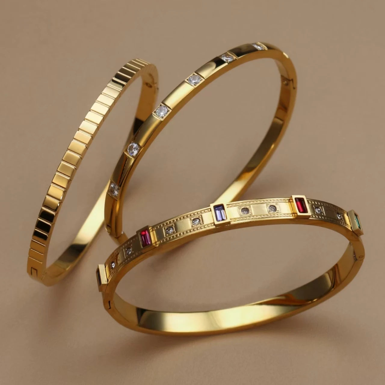 Bracelet empilable en acier inoxydable doré avec incrustation carrée de zircon cubique C8, bijou pour femme