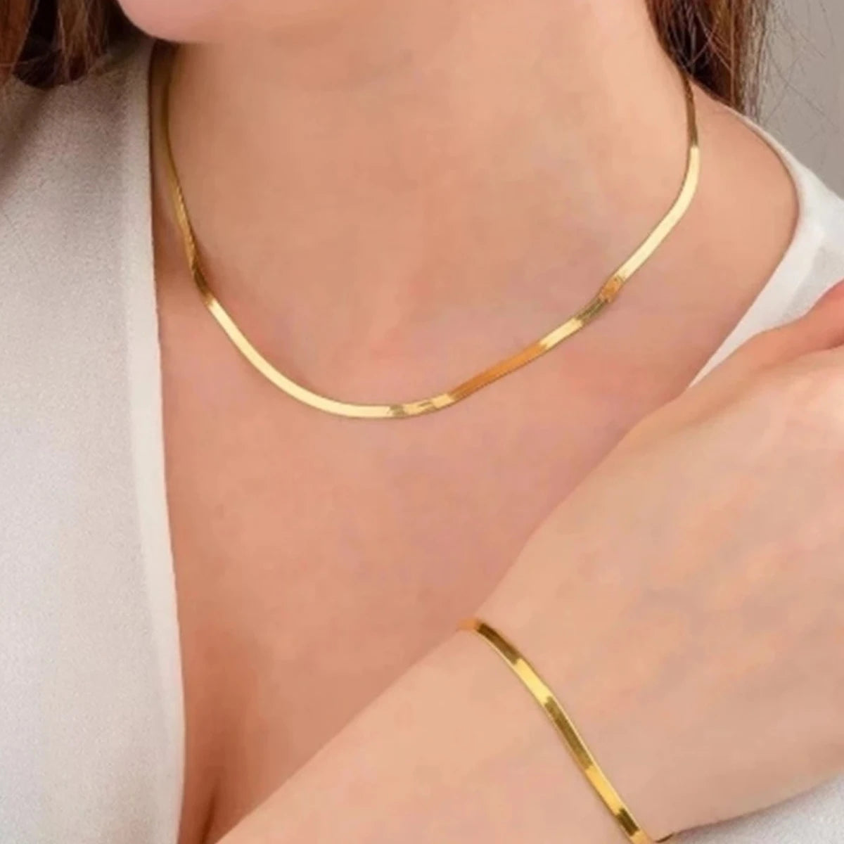 Ensemble collier et bracelet en acier inoxydable pour femme – Bijou de clavicule élégant et minimaliste