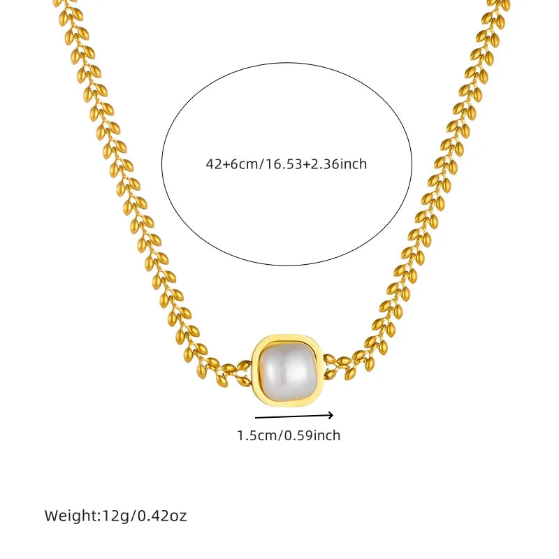 DIEYURO Ensemble de bijoux fantaisie en acier inoxydable 316L : collier, boucles d'oreilles et bague carrées avec grosse perle. Idéal pour femme et jeune fille. Un cadeau parfait pour les fêtes !