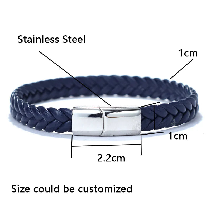 Bracelet en cuir pour homme, bracelet en acier inoxydable inaltérable, bracelet de surf, cadeau pour mari, bijoux tressés pour homme
