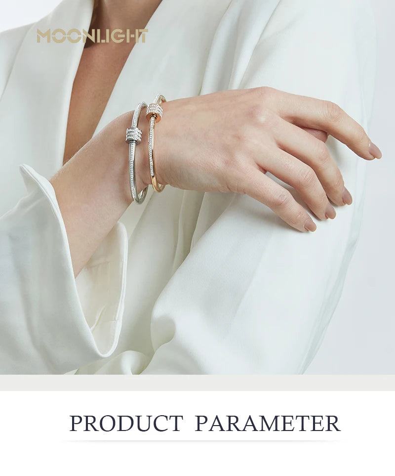 Bracelet jonc classique MOONLIGHT en acier inoxydable et zircon pour femme, bracelet à vis circulaire, bijoux féminins, accessoires de mode