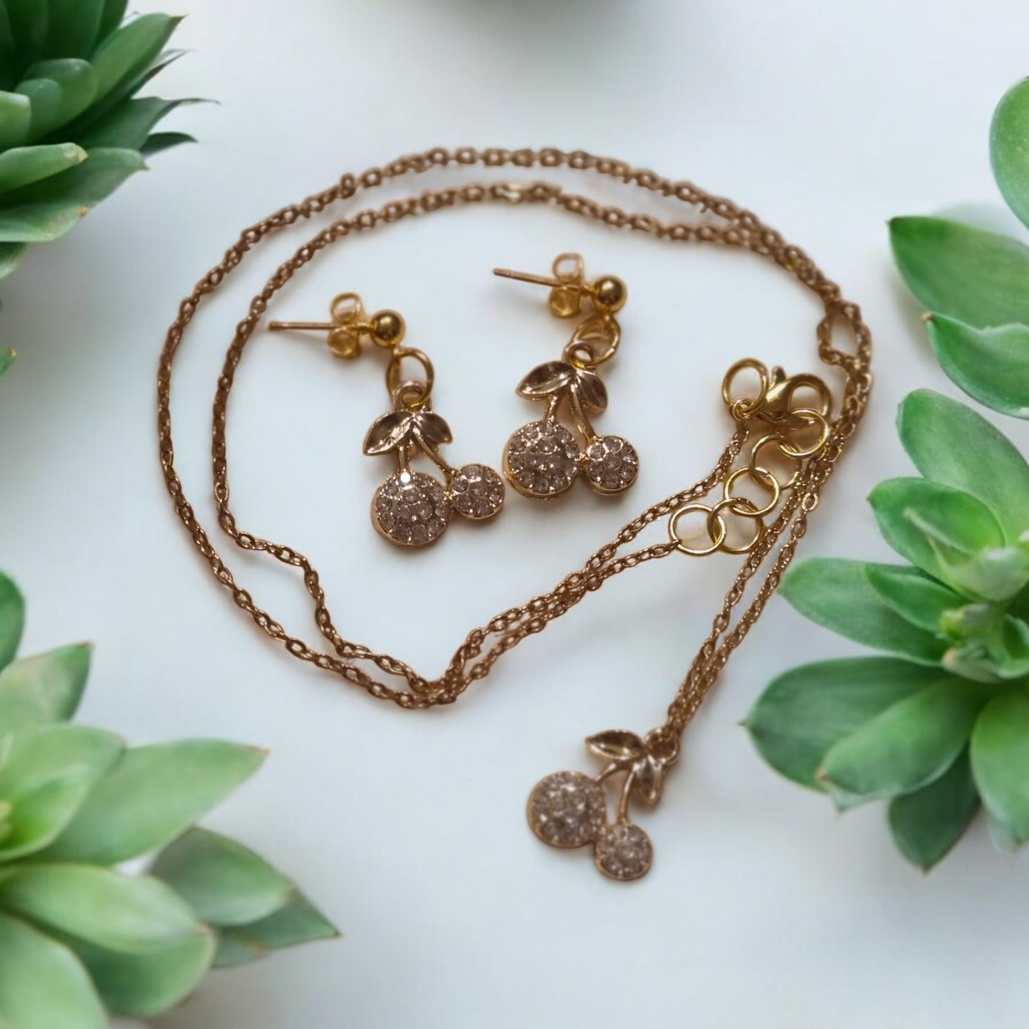 Parure en acier inoxydable a motif cerise