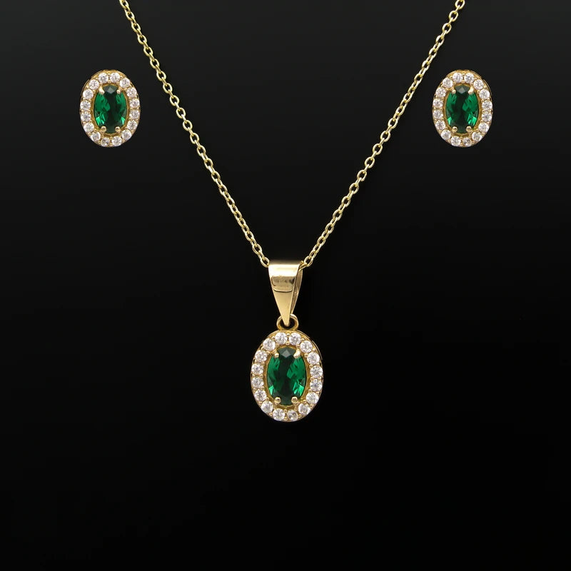Parure de bijoux en acier inoxydable avec des pierres en émeraude vertes